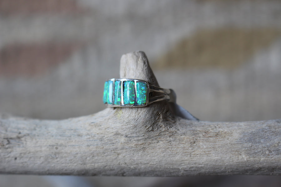 Green Opal Bars Ring