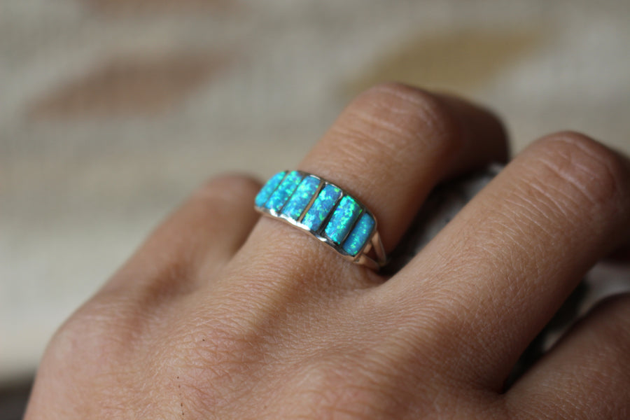 Blue Opal Bars Ring