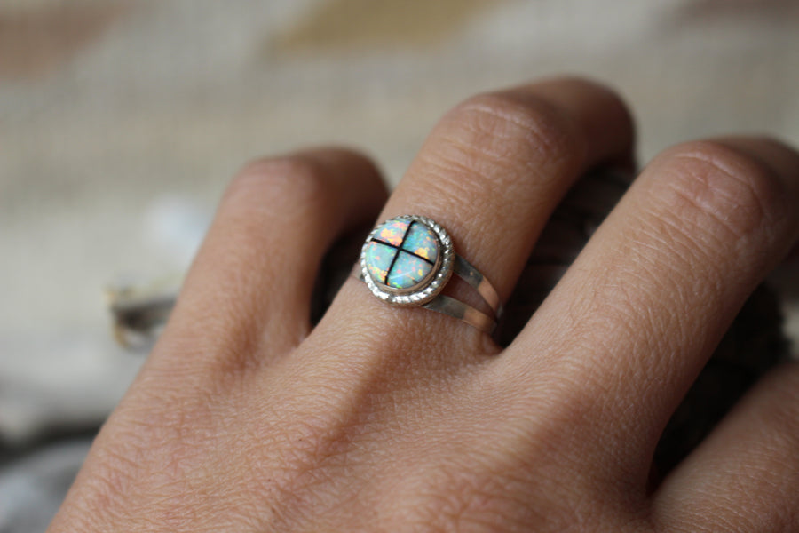 White Opal Cross Ring