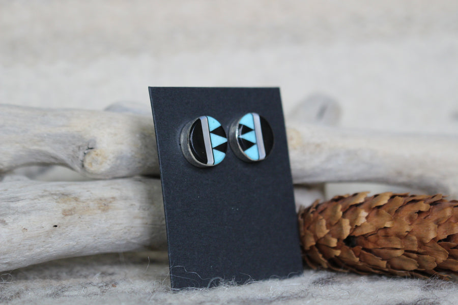 Round Black and Turquoise Inlay Stud