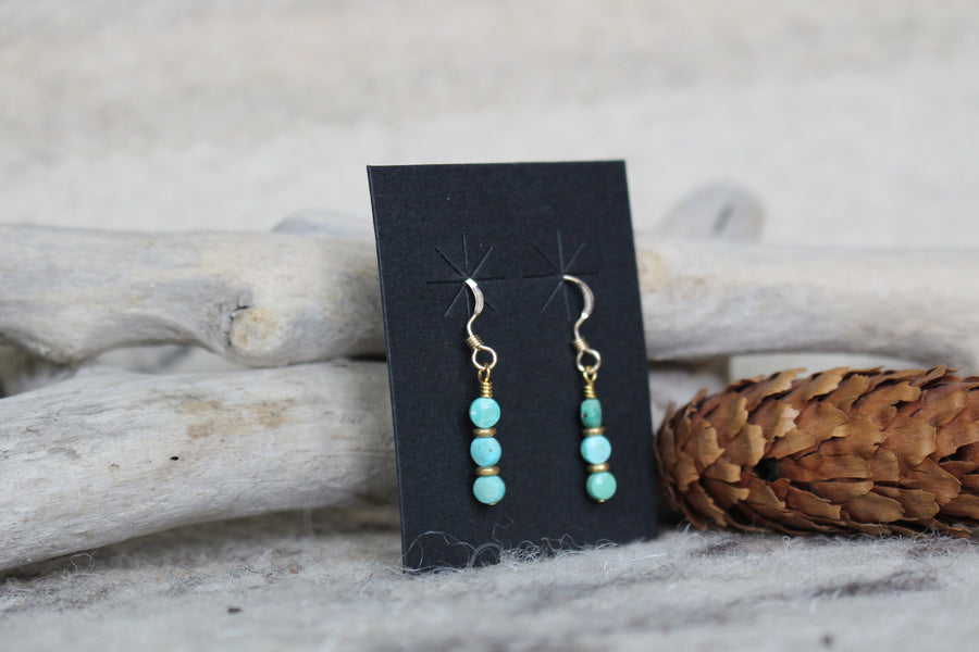 Gold and Tri Turquoise Dottie Earrings