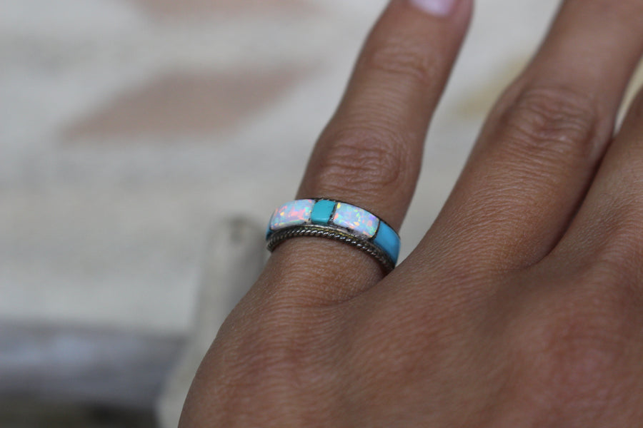 Turquoise and Opal Ring