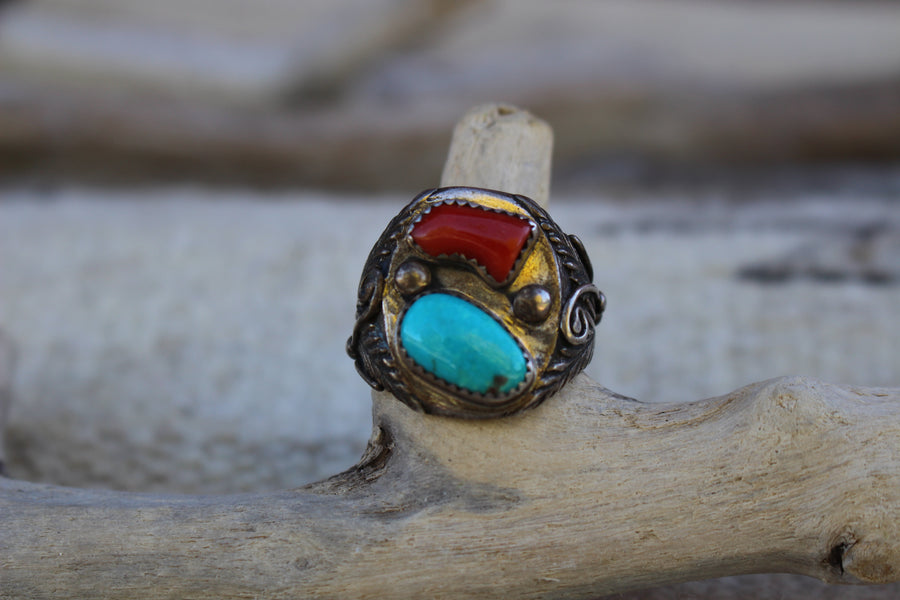 Coral and Turquoise Ring