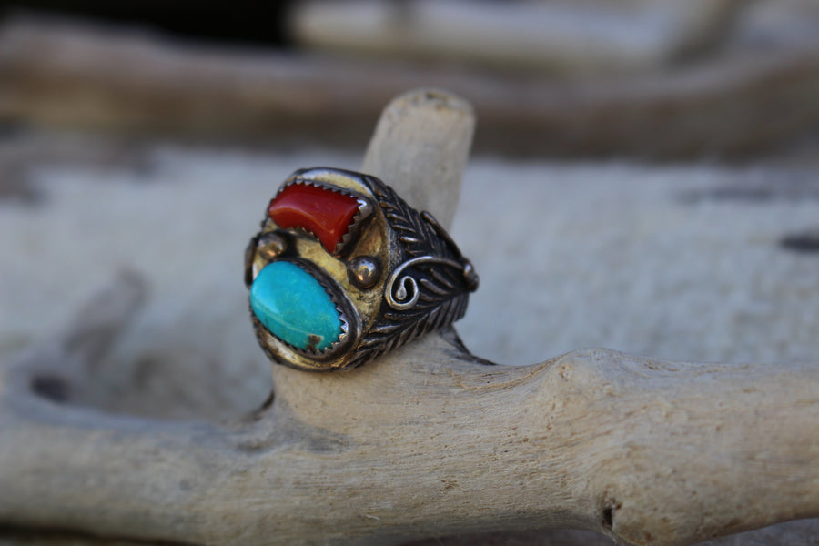 Coral and Turquoise Ring