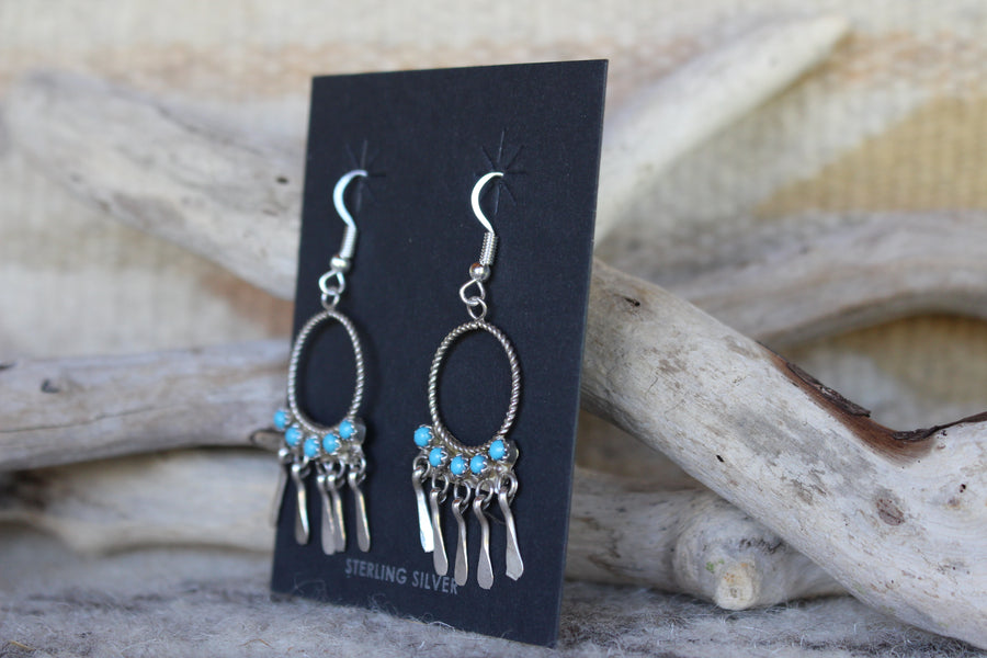 Round Turquoise Fringe Earrings