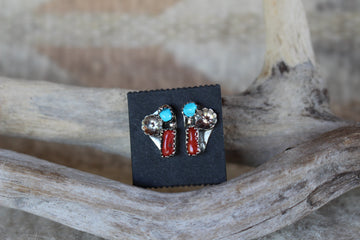 Turquoise and Coral Blossom Studs