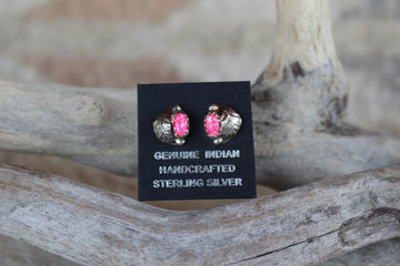 Hot Pink Opal and Feather Studs