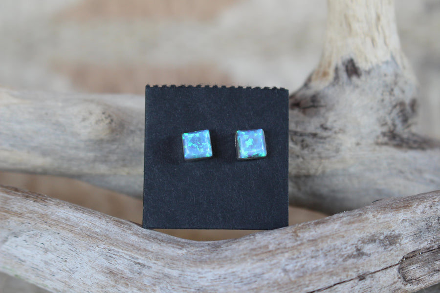 Blue Opal Square Studs