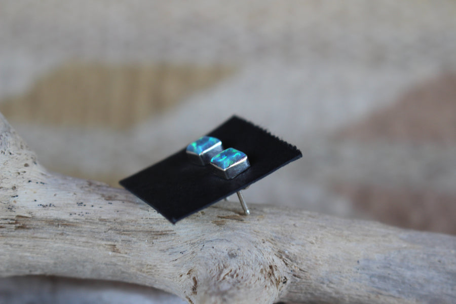 Blue Opal Square Studs