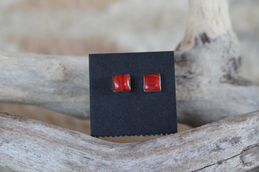 Square Orange Studs