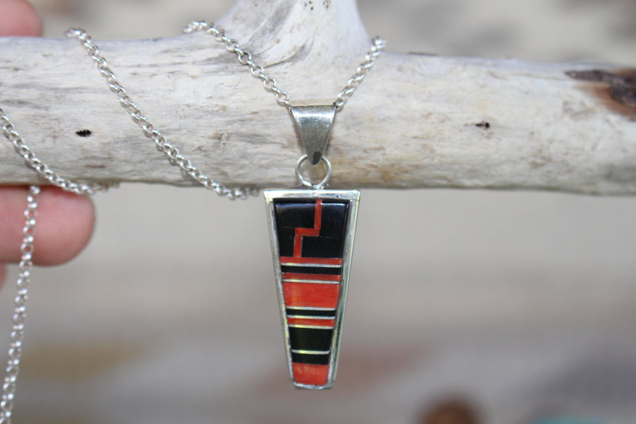 Red and Onyx Inlay Pendant