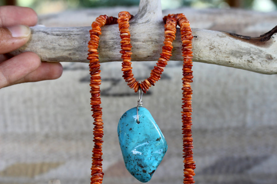 Spiny Oyster and Turquoise Necklace