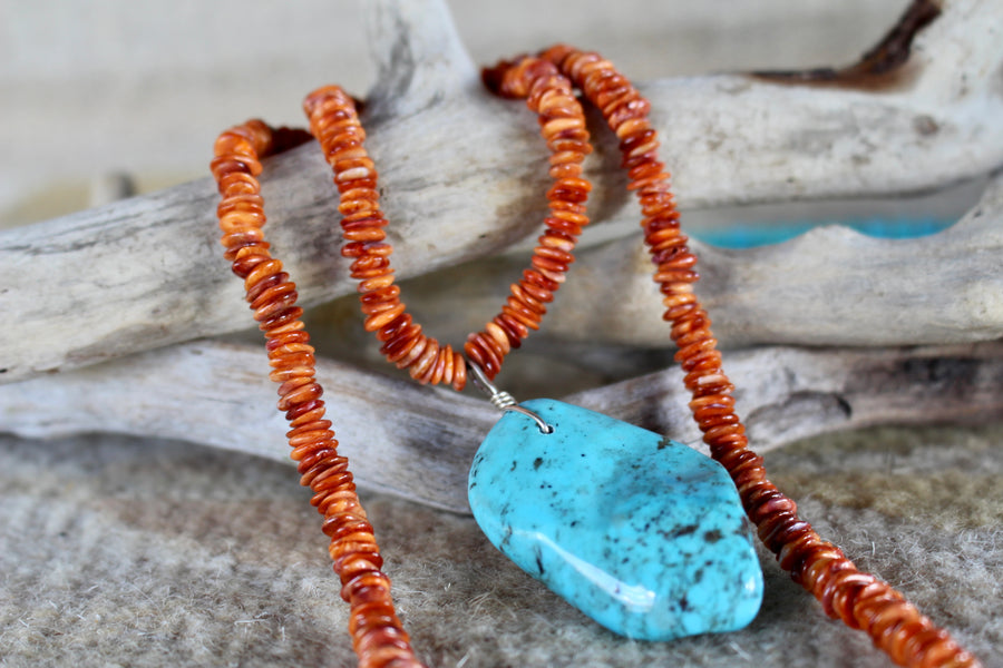 Spiny Oyster and Turquoise Necklace