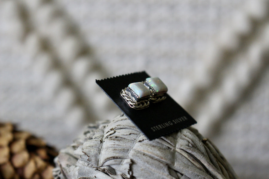 White Opal Skies Studs