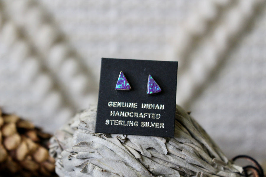 Purple Opal Triangle Studs