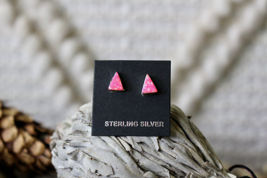 Hot Pink Opal Triangle Studs