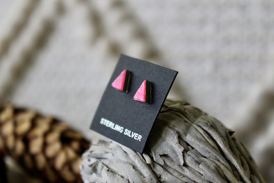 Hot Pink Opal Triangle Studs