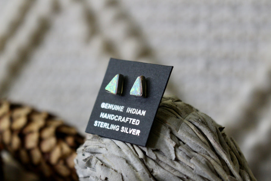 White Opal Triangle Studs