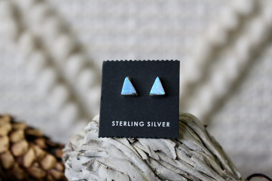 Light Blue Opal Triangle Studs