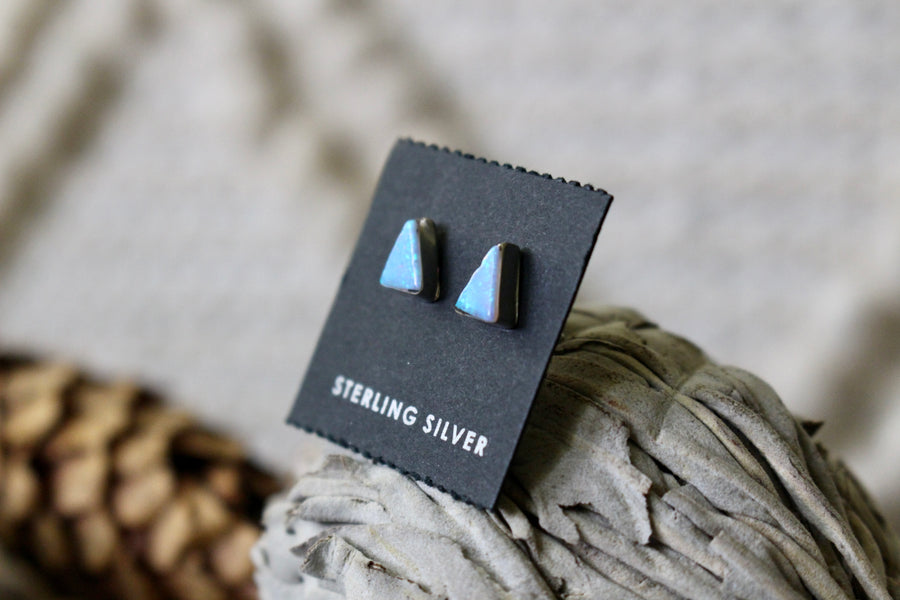 Light Blue Opal Triangle Studs