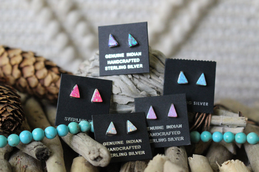 Light Blue Opal Triangle Studs