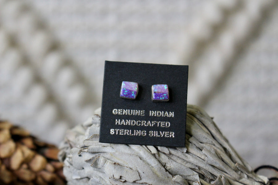 Purple and Pink Opal Square Studs