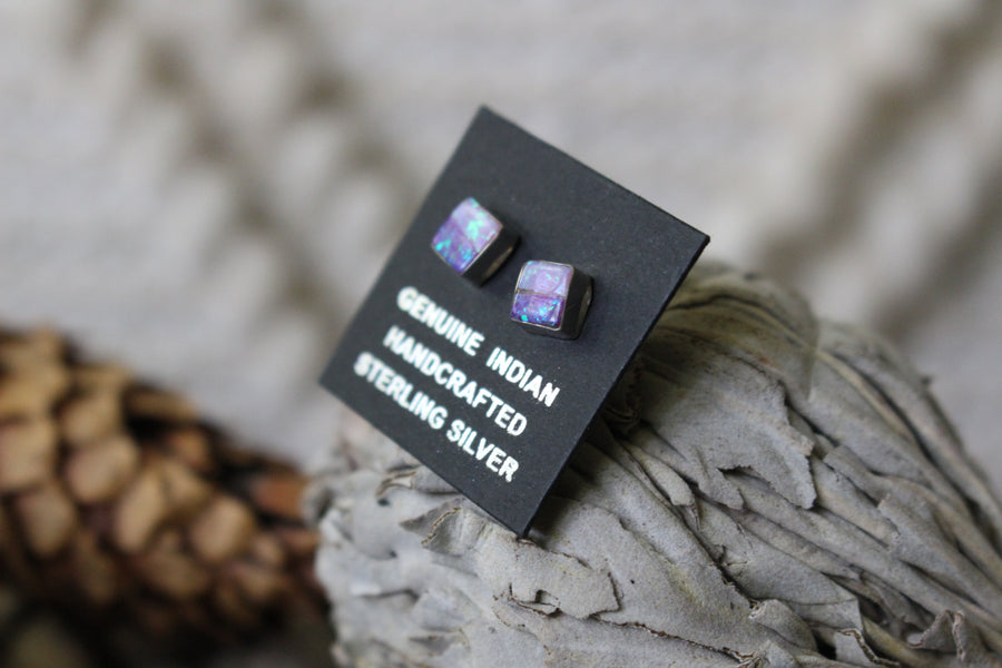 Purple and Pink Opal Square Studs