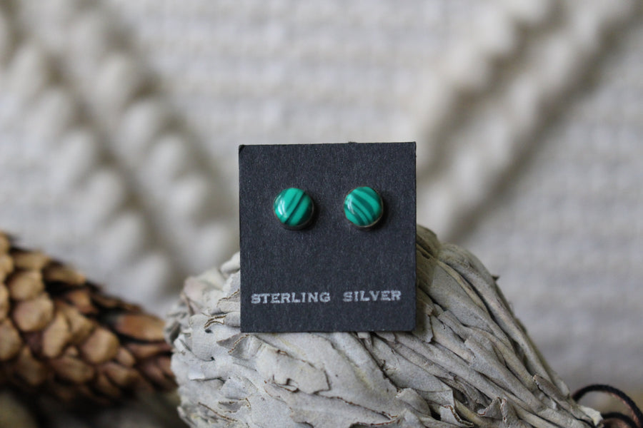 Round Malachite Studs