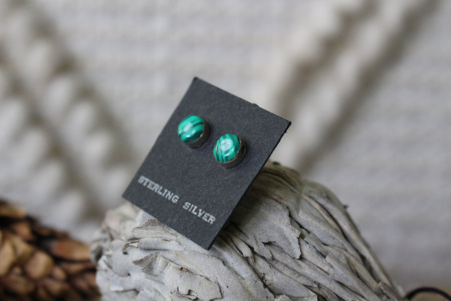 Round Malachite Studs