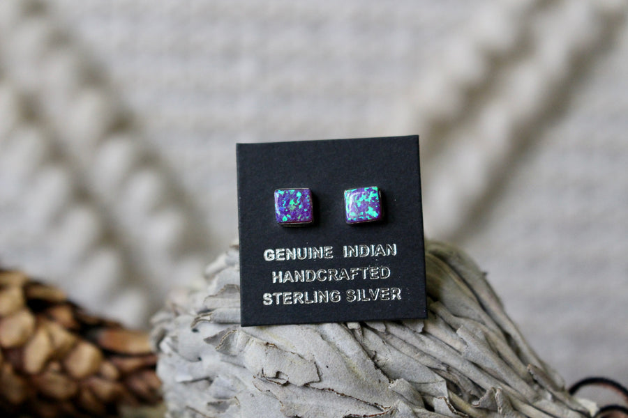 Purple Opal Square Studs