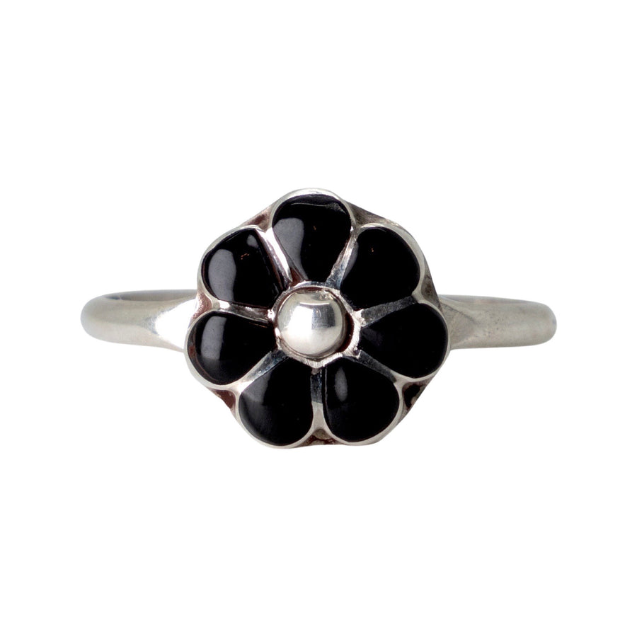 Black Onyx Flower Ring
