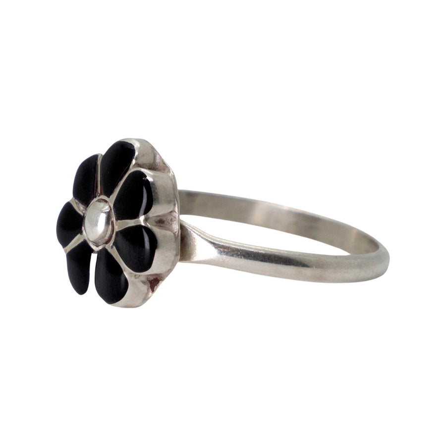 Black Onyx Flower Ring