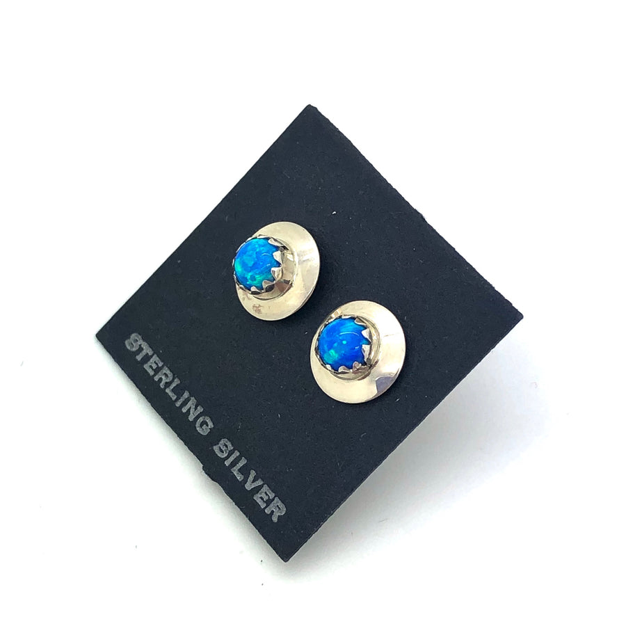 Round Dark Blue Opal Stud