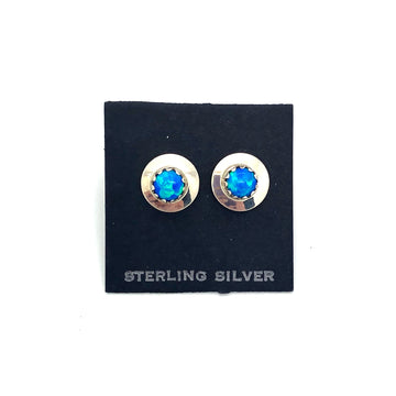 Round Dark Blue Opal Stud