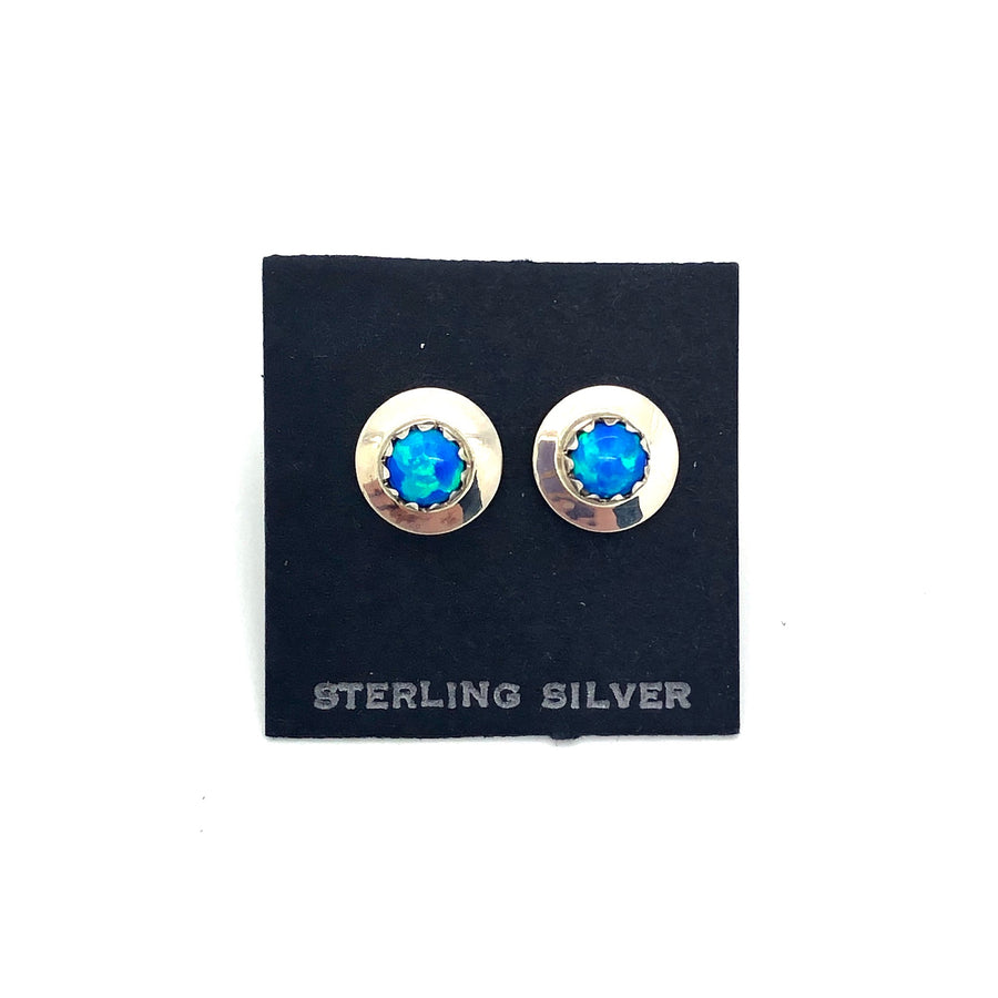 Round Dark Blue Opal Stud