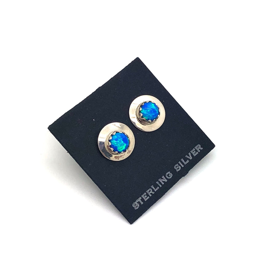 Round Dark Blue Opal Stud
