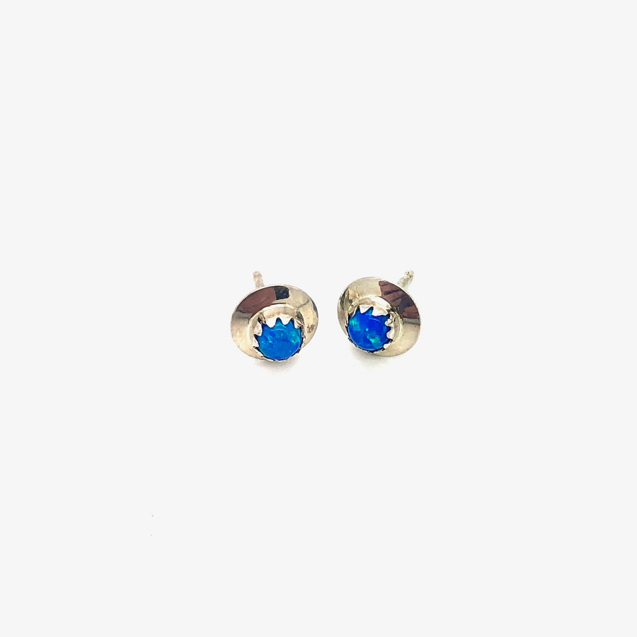 Round Dark Blue Opal Stud