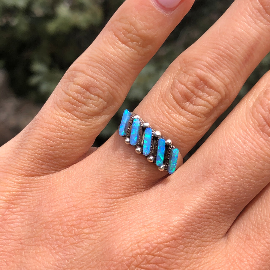 Blue Opal Slant Ring