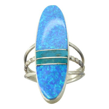 Blue Opal and Turquoise Ridge Ring