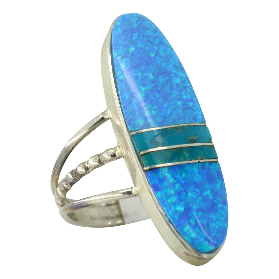 Blue Opal and Turquoise Ridge Ring