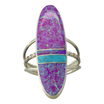 Purple Opal and Turquoise Ridge Ring