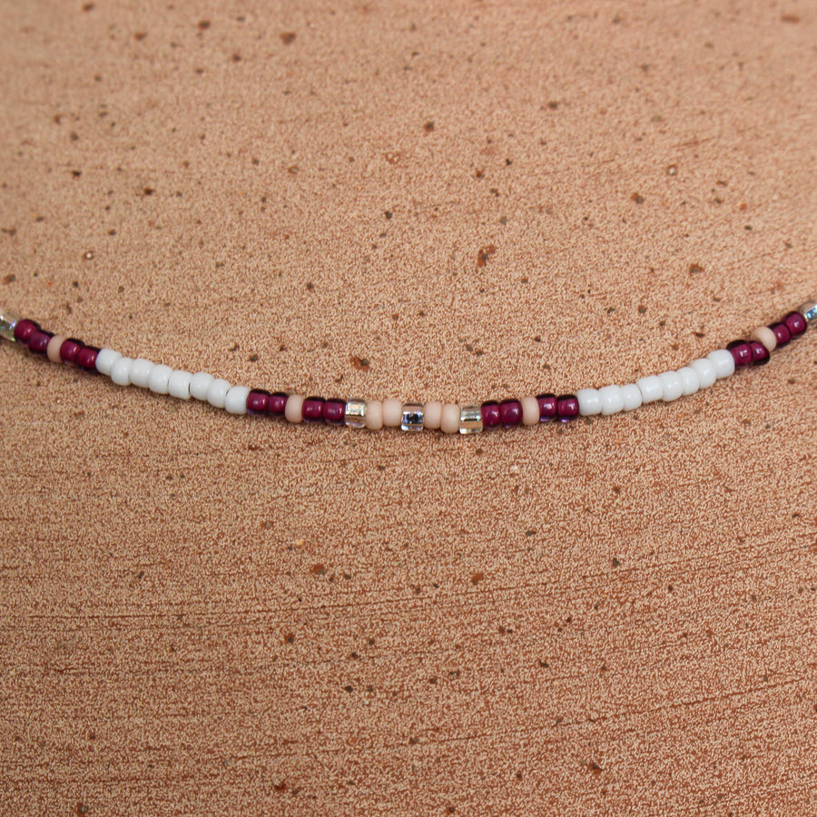 Plum and White Beaded Necklace