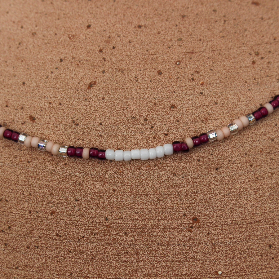 Plum and White Beaded Necklace