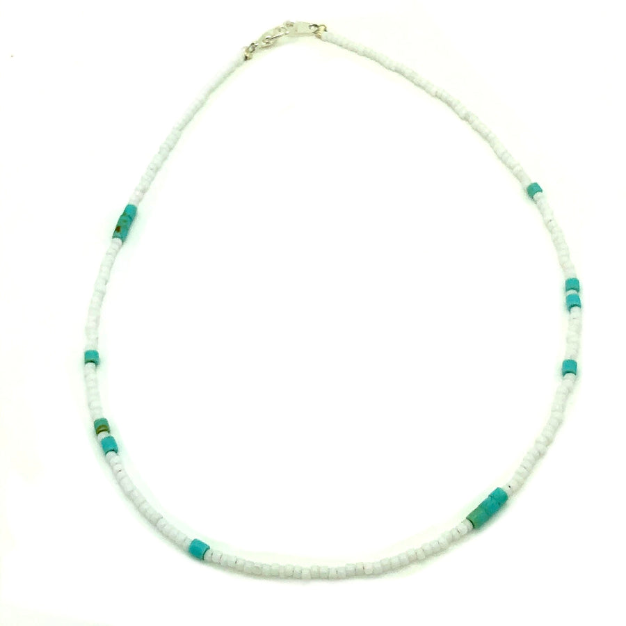 White and Turquoise Heishe Beaded Necklace
