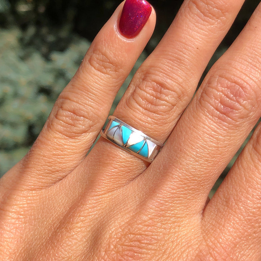 White Shell and Turquoise Rain Ring