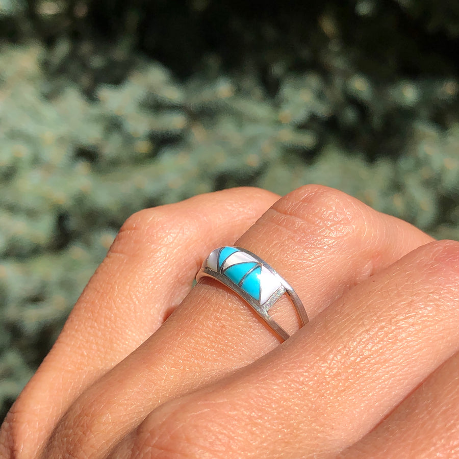 White Shell and Turquoise Rain Ring