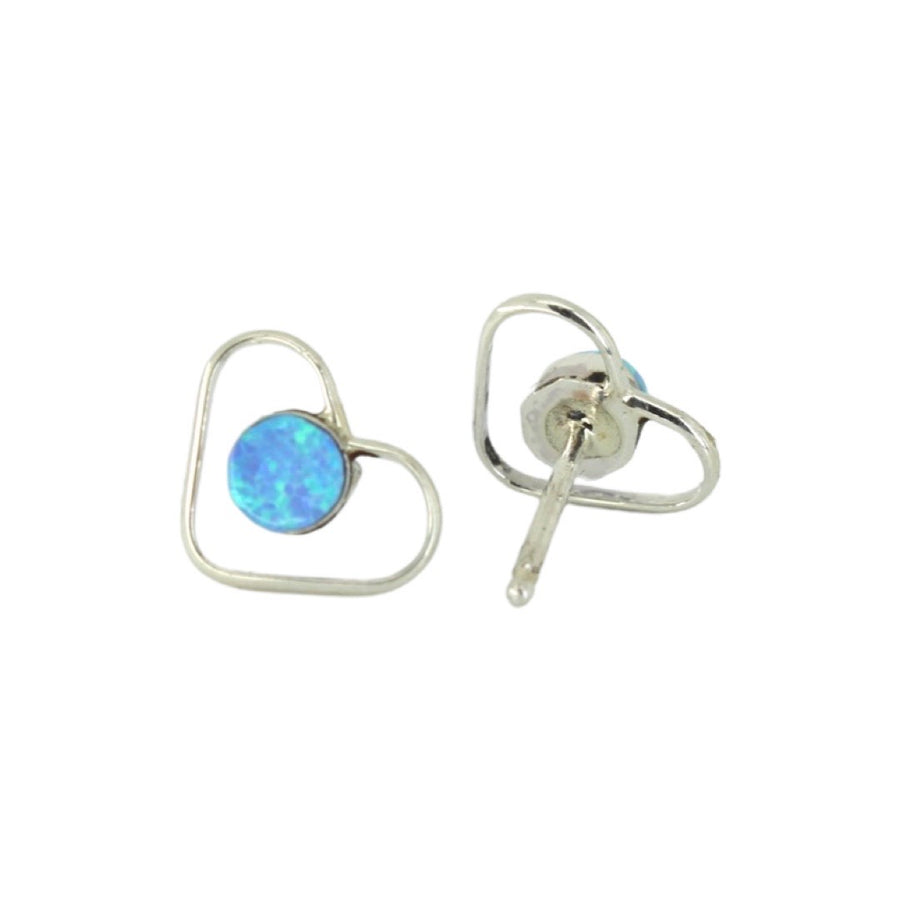 Light Blue Opal Heart Studs