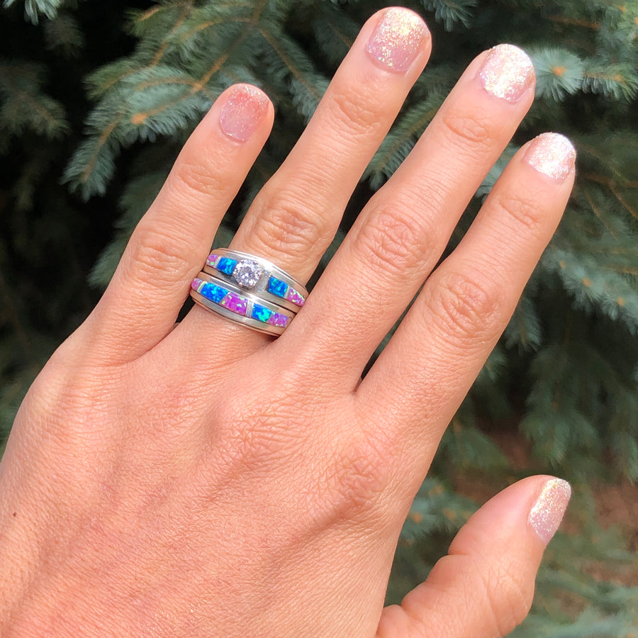 Blue and Purple Opal Wedding Ring