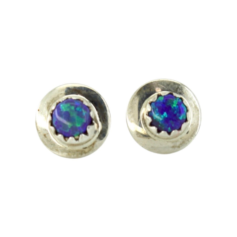 Sterling Round Purple Opal Studs