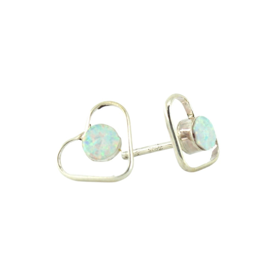 White Opal Heart Studs